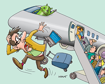 Карикатура про искусственный интелект. Прораммист отказывается лететь на самолете управляемым искусственным интелектом.