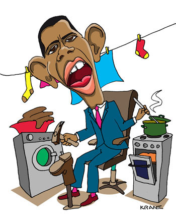 Обама варит, белье стирает, сапоги ремонтирует.