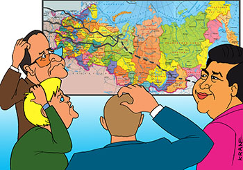 Карикатура о газопроводах. Руководители разных стран чешут репу. Газпром поставки газа замерзающей Европе сокращает и отправляет основной поток газа в Китай. схема газопроводов в Европу и в Китай.