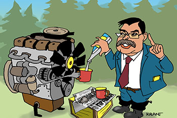 Карикатура про дизель. Машинов Юрий журналист газеты «Тюменская правда» промывает фильтры двигателю на буровой