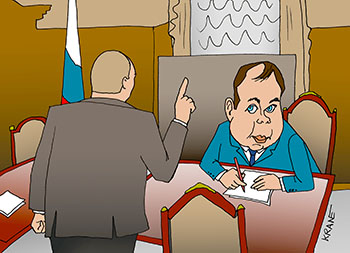 Карикатура про смену губернаторов. Антона Вайно руководитель администрации президента Российской Федерации записывает указания в кабинете президента