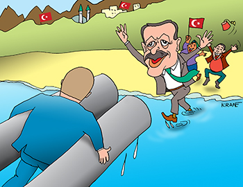 Карикатура про газопровод Турецкий поток. Трубопровод вышел к берегу Турции