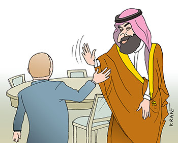Карикатура про поздоровался с принцем. Путин поздоровался с принцем Саудовской Аравии за руку.