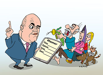 Карикатура про налоги. Мишустин считает налоги с репки