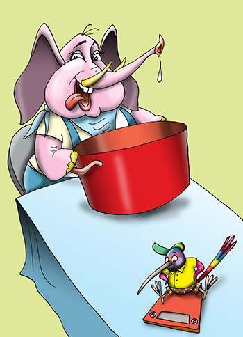 Иллюстрация к книжке Леонида Ткачука "Слон и колибри". Махнул Слон рукой (нет, ногой!) на диету.