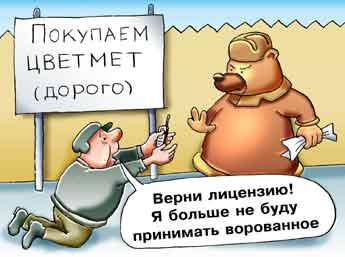 Комикс о цветных металлах украденных на дачах. Медведь лишил лицензии скупщика цветных металлов.