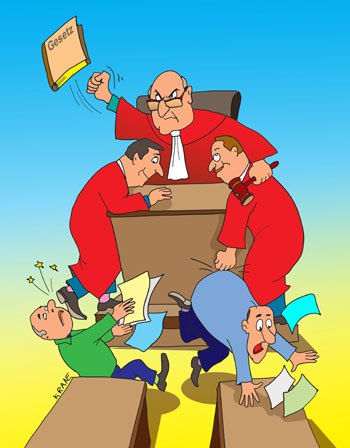 Карикатура про судью. Судья плевал на закон, дружит с адвокатом и берет взятки.