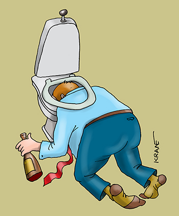 Карикатура про рыгать в унитаз. Как же я устал бухать. Хорошо что можно выпить и расслабиться.