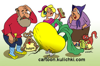 Карикатура о диетах и правильном питании. Дед посадил репку, а есть ее никто кроме мышки не хочет. 