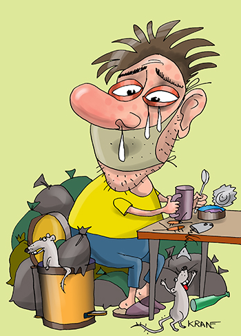 Карикатура про алергию. Аллергия на мусор. Не выносит мусор годами. Крысы и тараканы.