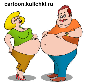 Карикатура про ожирение. Ожирение по мужскому типу увеличение живота опасно для здоровья женщины. Беременный мужик это тоже смешно.