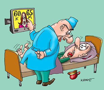 Карикатура про пенсионный возраст. Врач: - У меня две новости, плохая и хорошая.
Я: - Давайте хорошую.
Врач: - Можете не париться из-за всей этой движухи с предпенсионным возрастом.