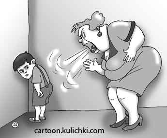 Карикатура о жестоком обращении с детьми. Мальчика поставили в наказание в угол, можно еще на колени, можно еще соли крупной насыпать, чтобы не ерзал. Воспитательница орет на мальчика.