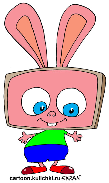 Карикатура о логотипе для телепередачи. Телевизионный зайчик.