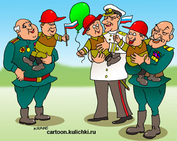 Карикатура.  Девятое мая, ветераны и нефтяники.