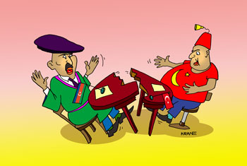 Карикатура о переговорах между Турцией и Азербайджаном. Во время переговоров стол раскололся.