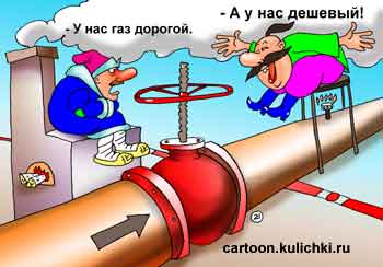 Карикатура про газопровод. На Украине все газифицировано российским газом, а в России топят печи дровами – для россиян - газ дорогое удовольствие.