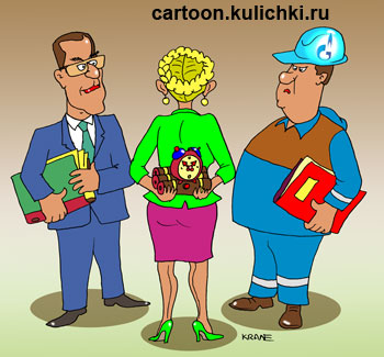 Карикатура о доверии к политике Украины. Премьер держит за спиной взрыв пакет. 