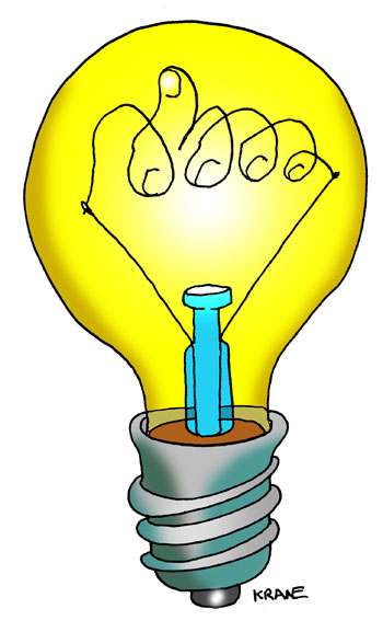 Карикатура о лампочке Ильича со спиралью в виде фиги.