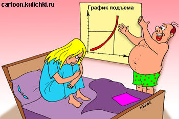 Карикатура про любовь. Импотент демонстрирует своей женщине график подъема. Пустые обещания и надежды на улучшение половой жизни.