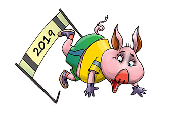 Карикатура про свинью. Бег с препядствием свинья проиграла.
