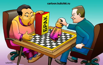 Карикатура о бизнесе в Китае! Китаец предлагает партнеру бракованную продукцию. Российский бизнесмен предупреждает, что если будет брак, то он уйдет к китайскому  конкуренту. 